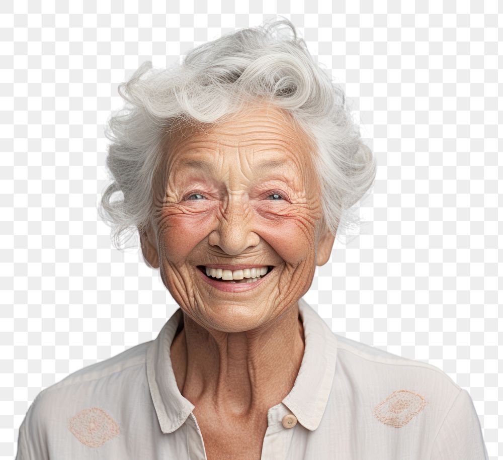 PNG  Portrait of old woman smiling laughing adult smile.