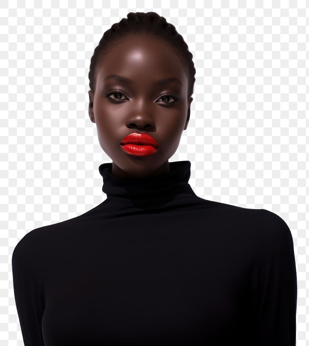 PNG A black teenage woman with red lip photography portrait fashion.