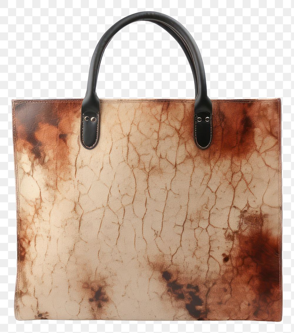PNG  Tote bag with burnt handbag white background accessories.