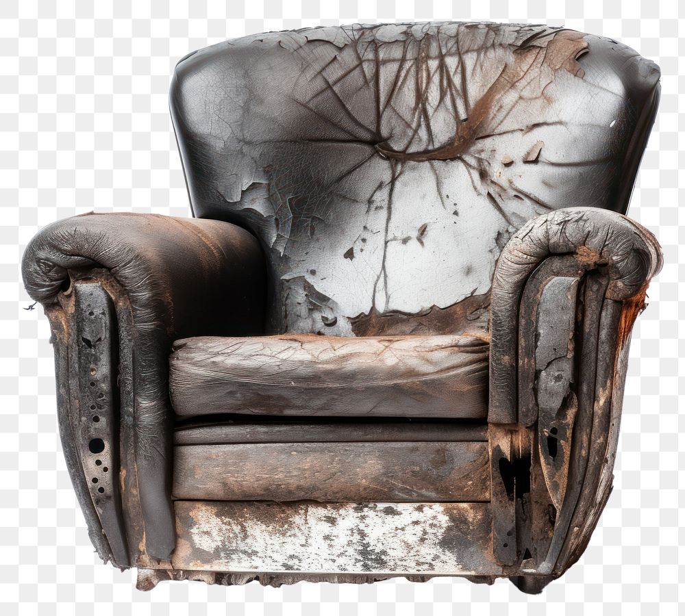 PNG  Armchair with burnt furniture white background deterioration.