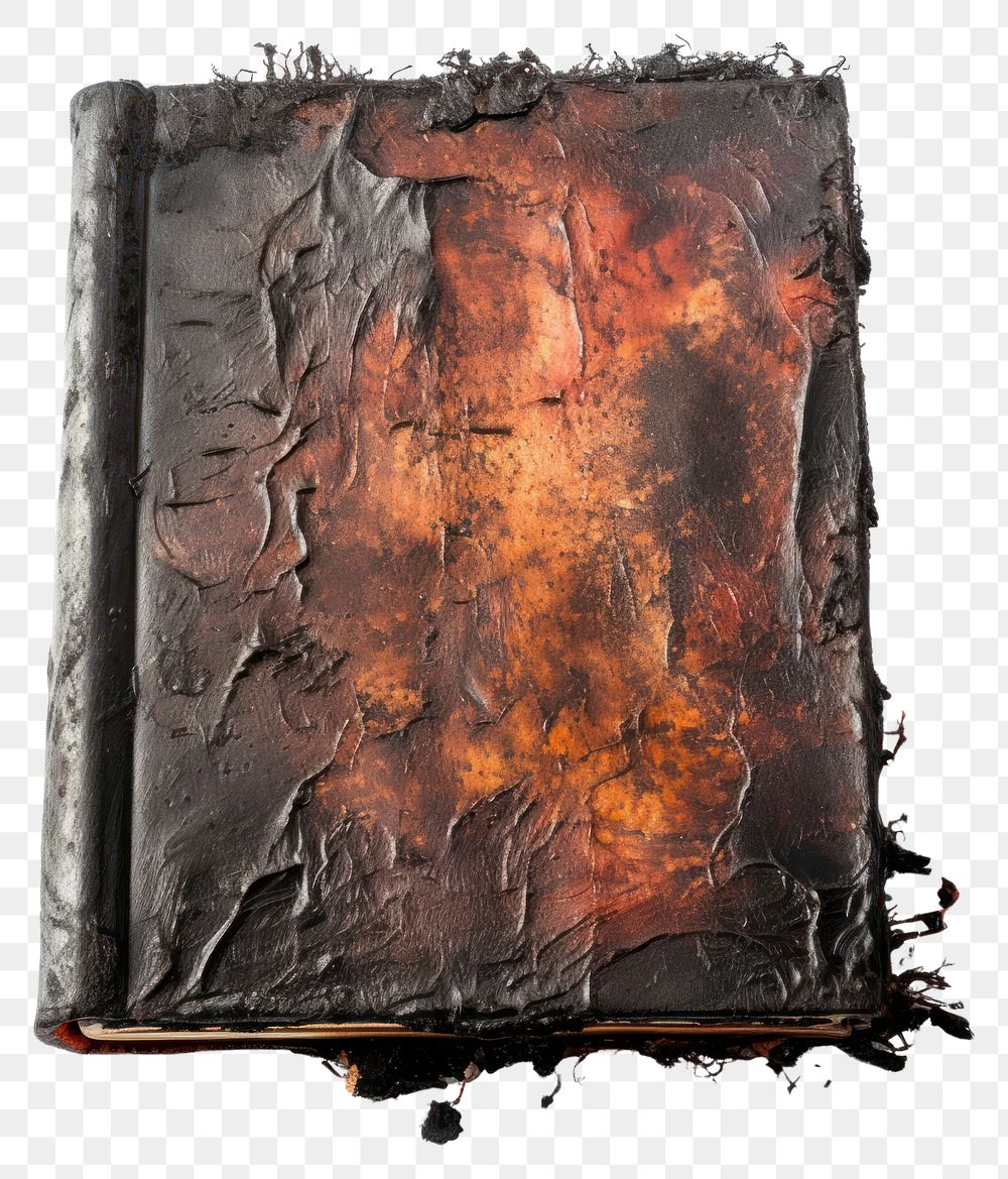 PNG  Book with burnt publication white background weathered.