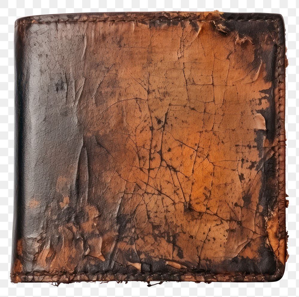 PNG  Leather wallet with burnt backgrounds white background deterioration.