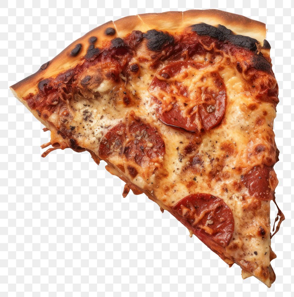 PNG  Pizza with hard burnt food meat white background.