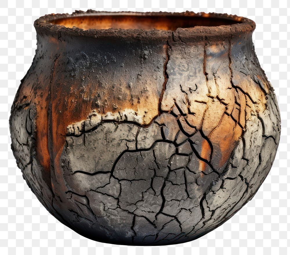 PNG  Pot with burnt pottery vase white background.