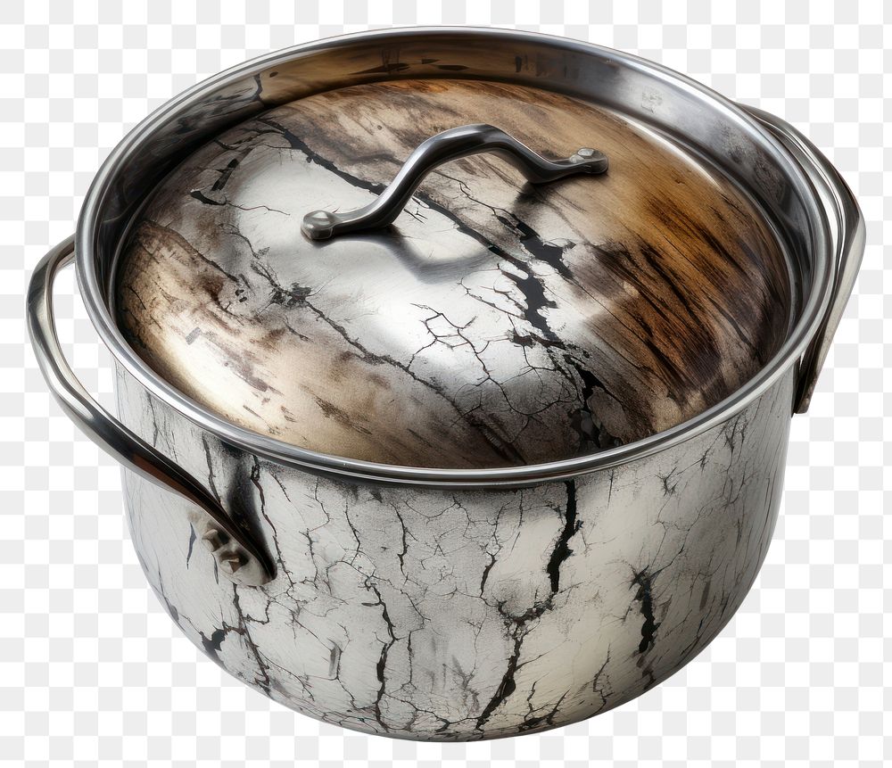 PNG  Stainless pot with burnt white background container saucepan.