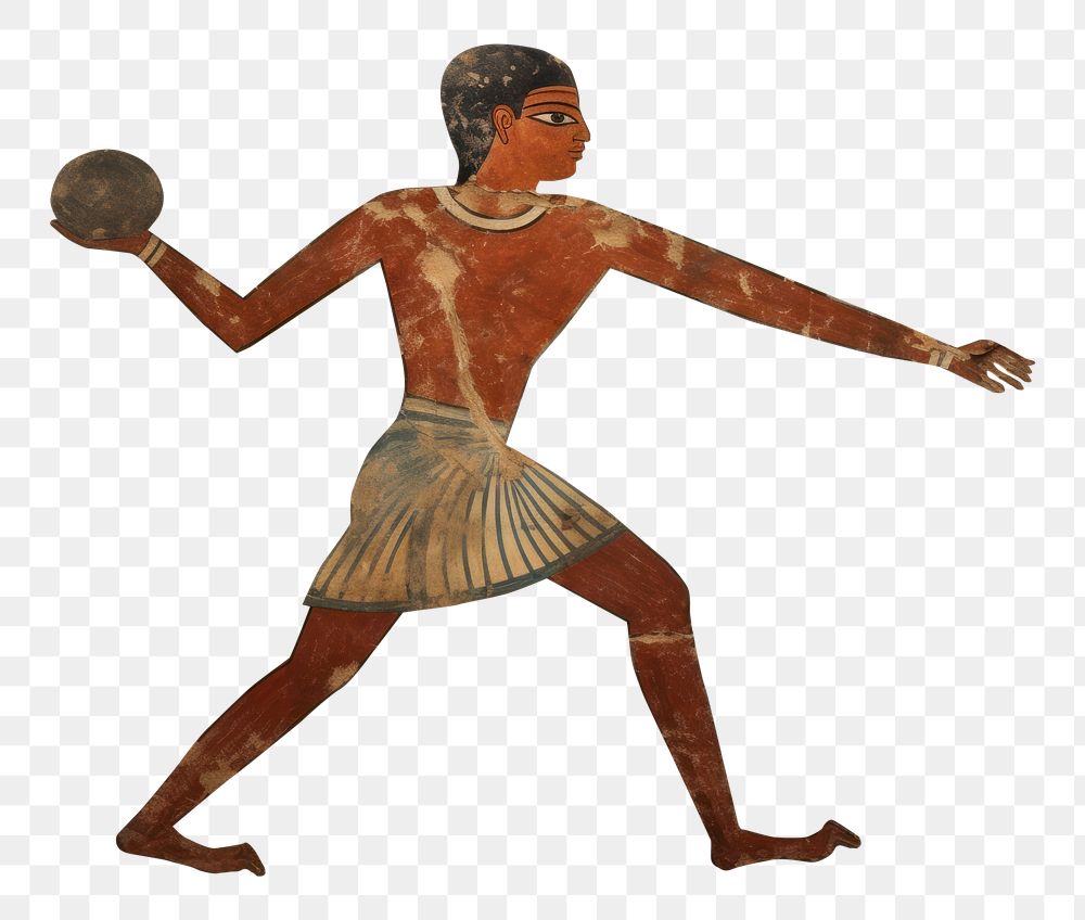 PNG  Football player hieroglyphic carvings painting ancient wall.