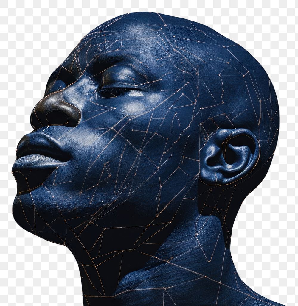 PNG  Black man portrait blue photography.
