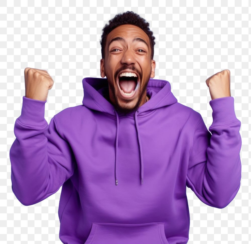 PNG  Dressed sweatshirt shouting purple. AI generated Image by rawpixel.