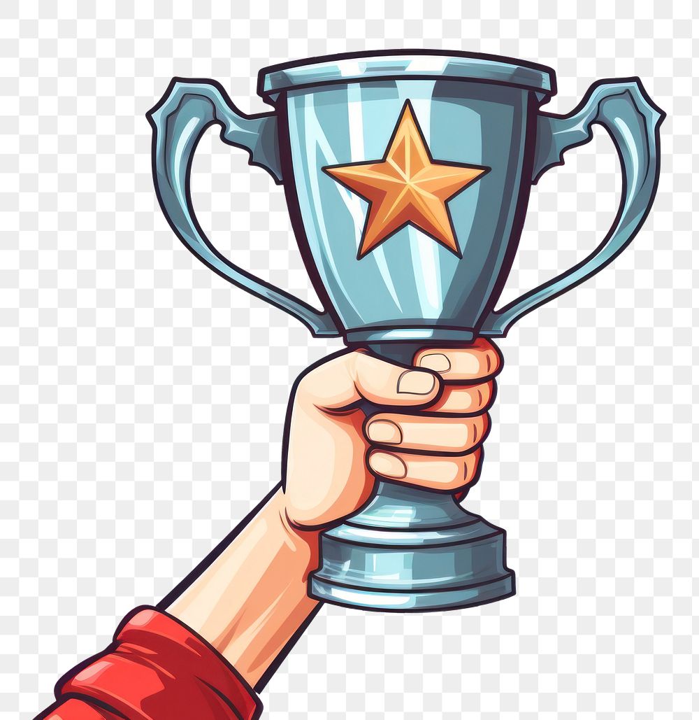 PNG Human hand holding Trophy trophy cartoon achievement.