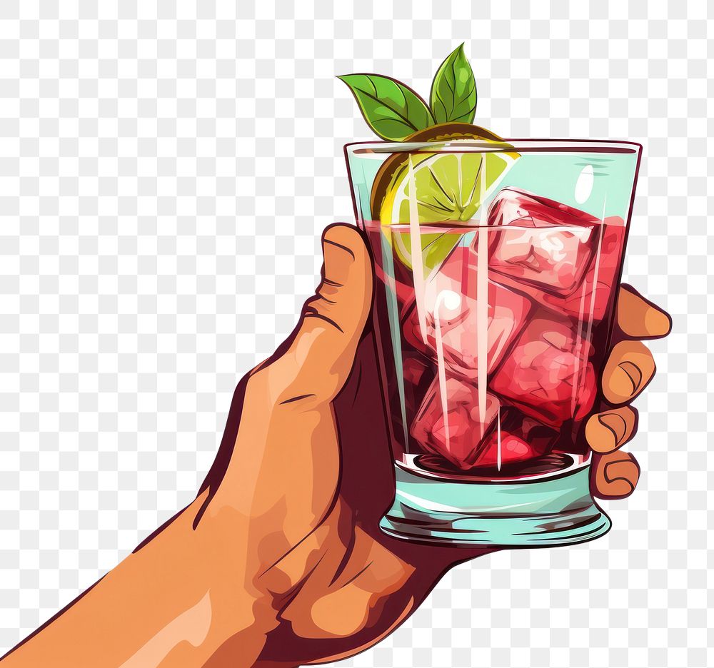 PNG Human hand holding Cocktail cocktail cartoon mojito.