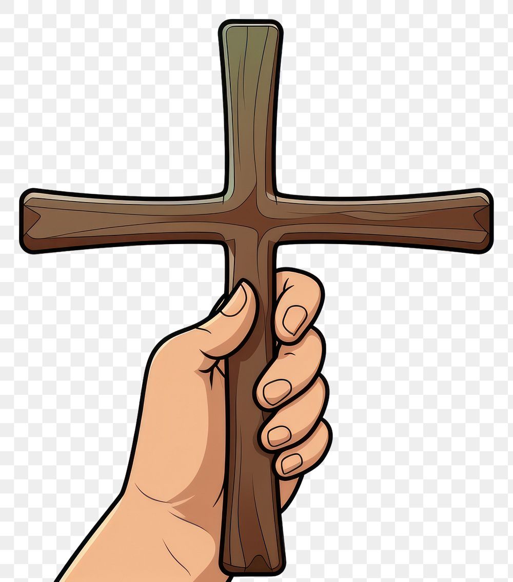 PNG Human hand holding Cross cross crucifix cartoon.