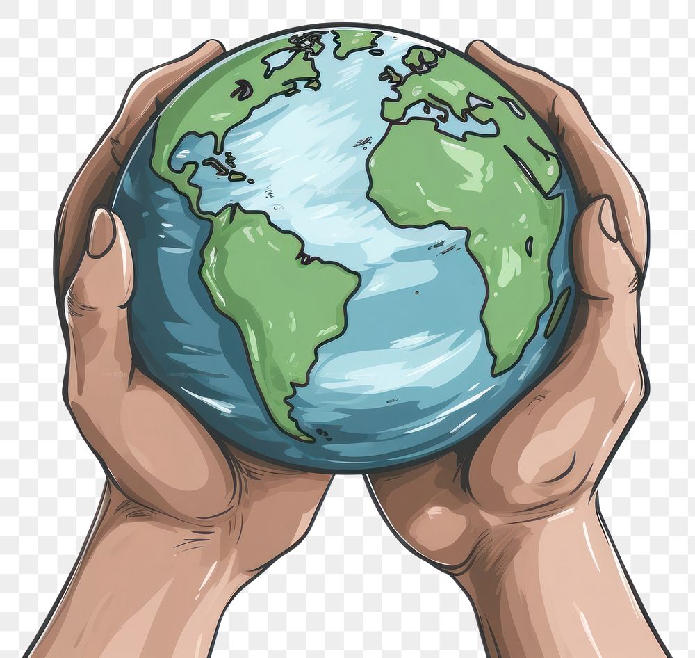 PNG Human hand holding Earth cartoon sphere planet.
