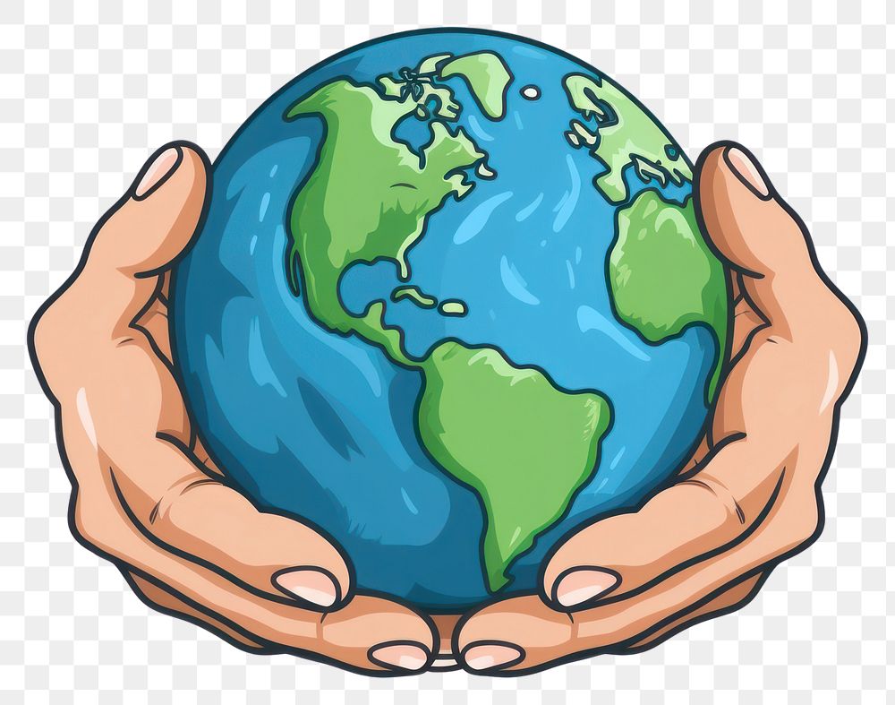 PNG Human hand holding Earth cartoon planet globe.