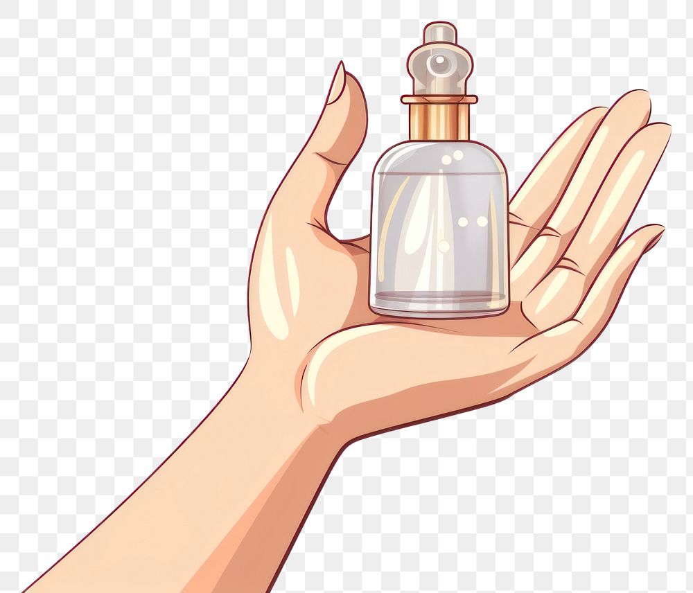 PNG Human hand holding Perfume perfume cosmetics cartoon.
