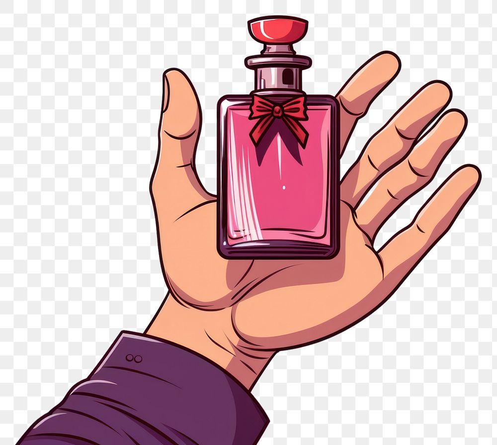 PNG Human hand holding Perfume perfume cosmetics cartoon.