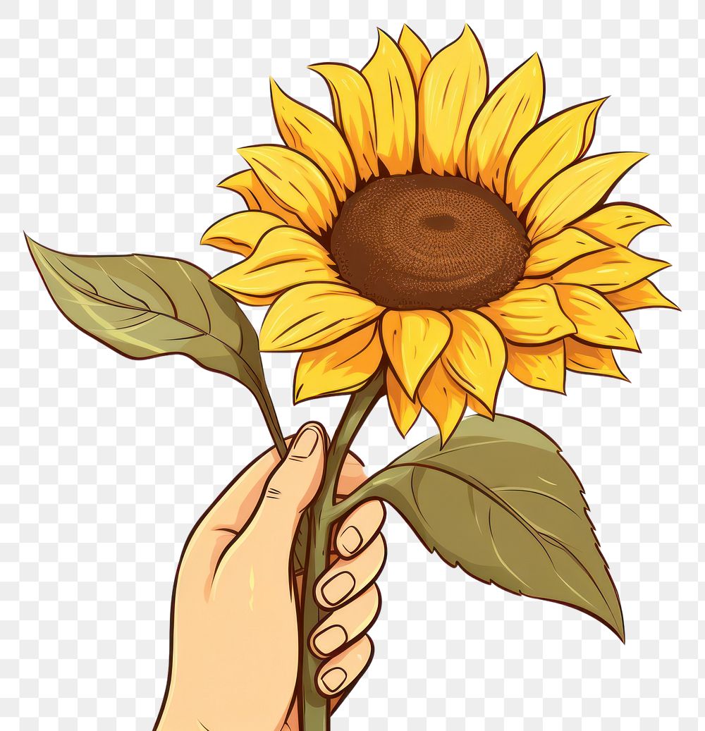PNG Human hand holding Sunflower sunflower cartoon plant.