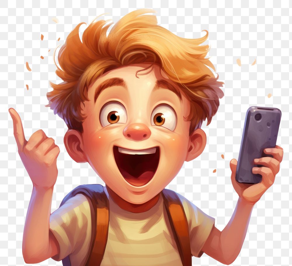 PNG Cheerful kid using phone white background photographing electronics.
