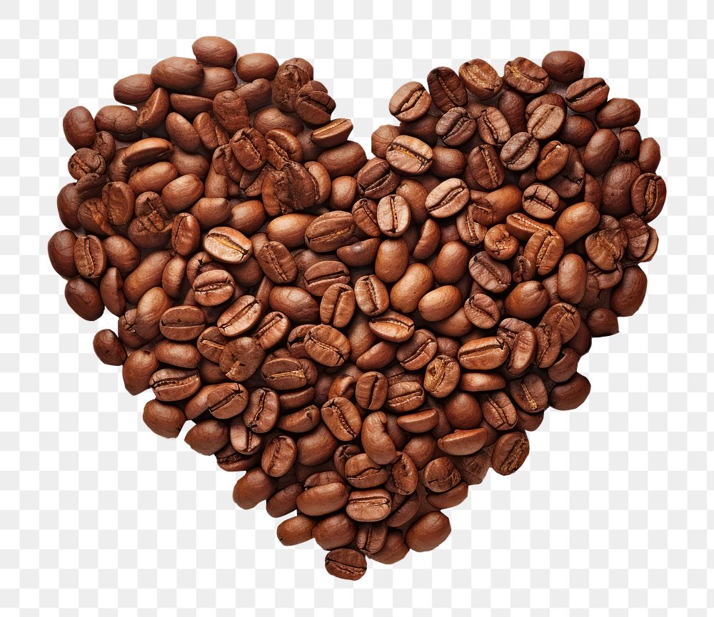 PNG  Coffee beans in heart shape white background freshness abundance.