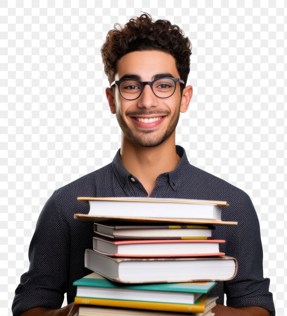 PNG College student holding stack of books publication reading adult. AI generated Image by rawpixel.