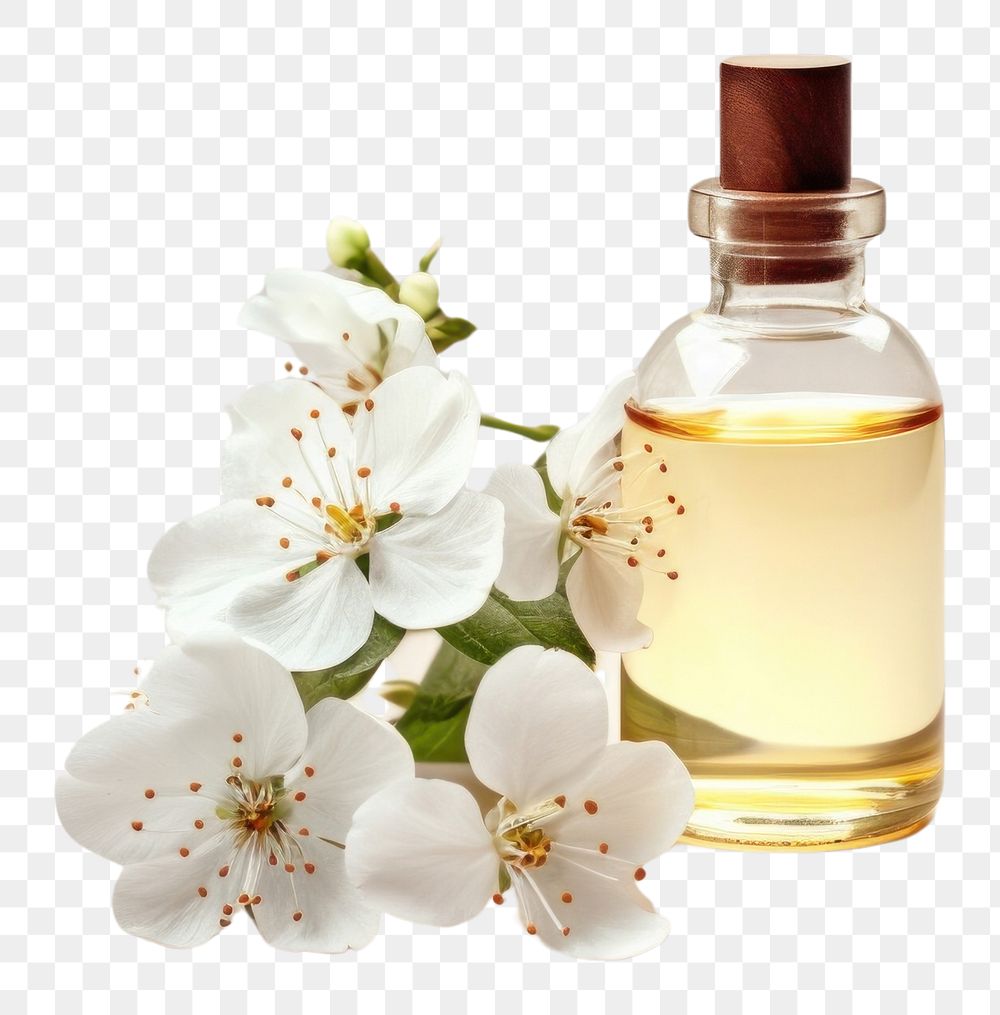 PNG Oil serum bottle flower blossom perfume. AI generated Image by rawpixel.