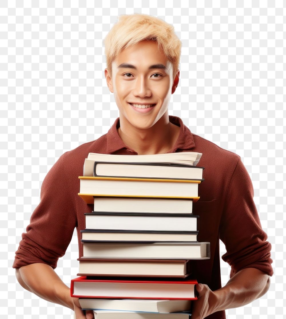 PNG College student holding stack of books publication portrait reading. AI generated Image by rawpixel.