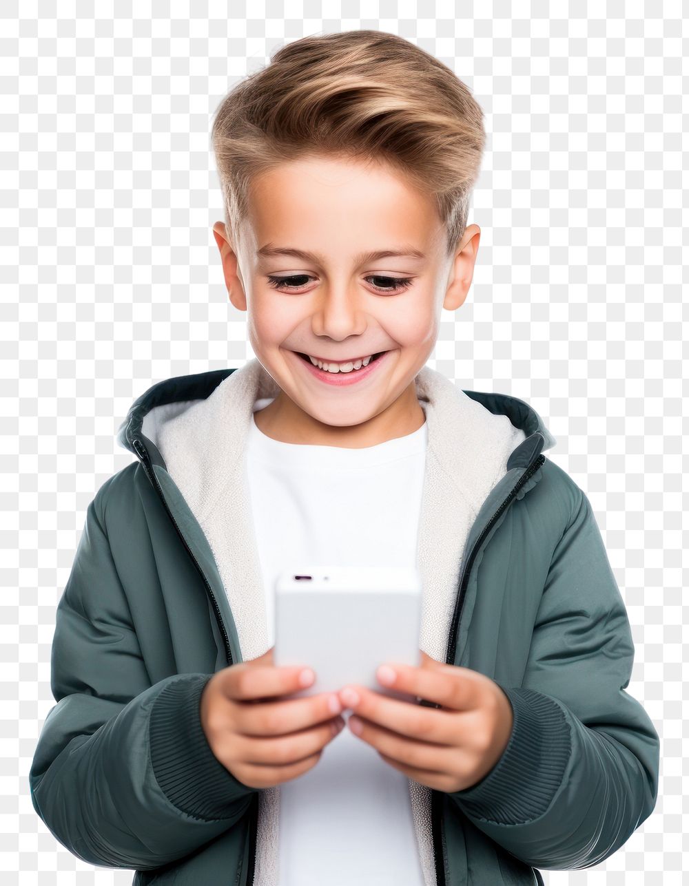 PNG Cheerful kid using phone adult photo white background.