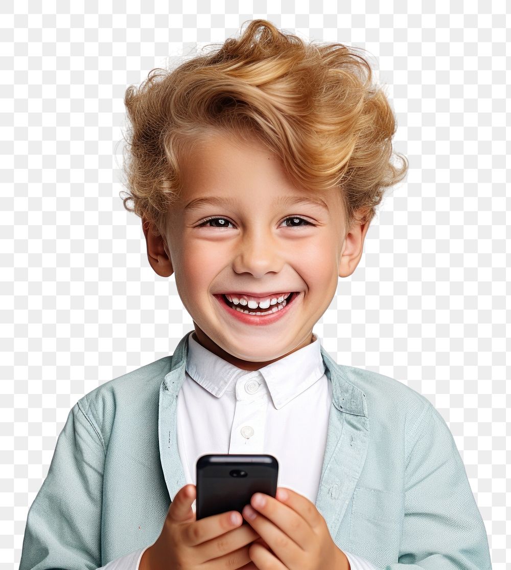 PNG Cheerful kid using phone laughing portrait smile.
