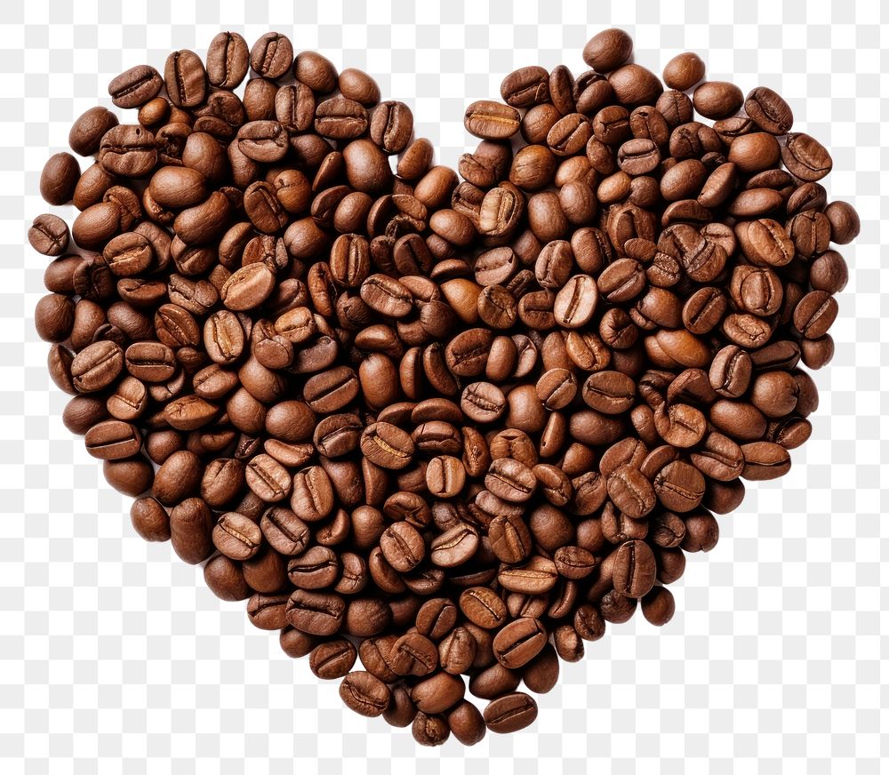 PNG  Coffee beans in heart shape white background cappuccino freshness.