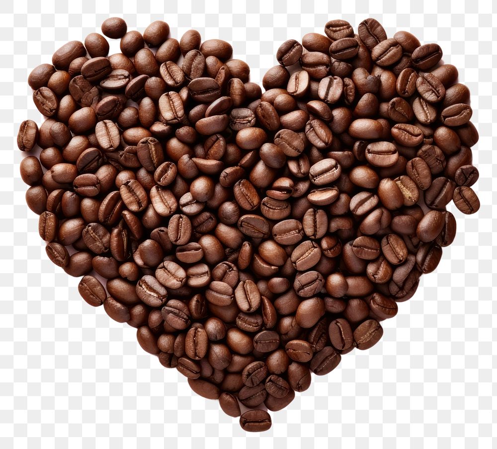 PNG  Coffee beans in heart shape freshness abundance beverage.
