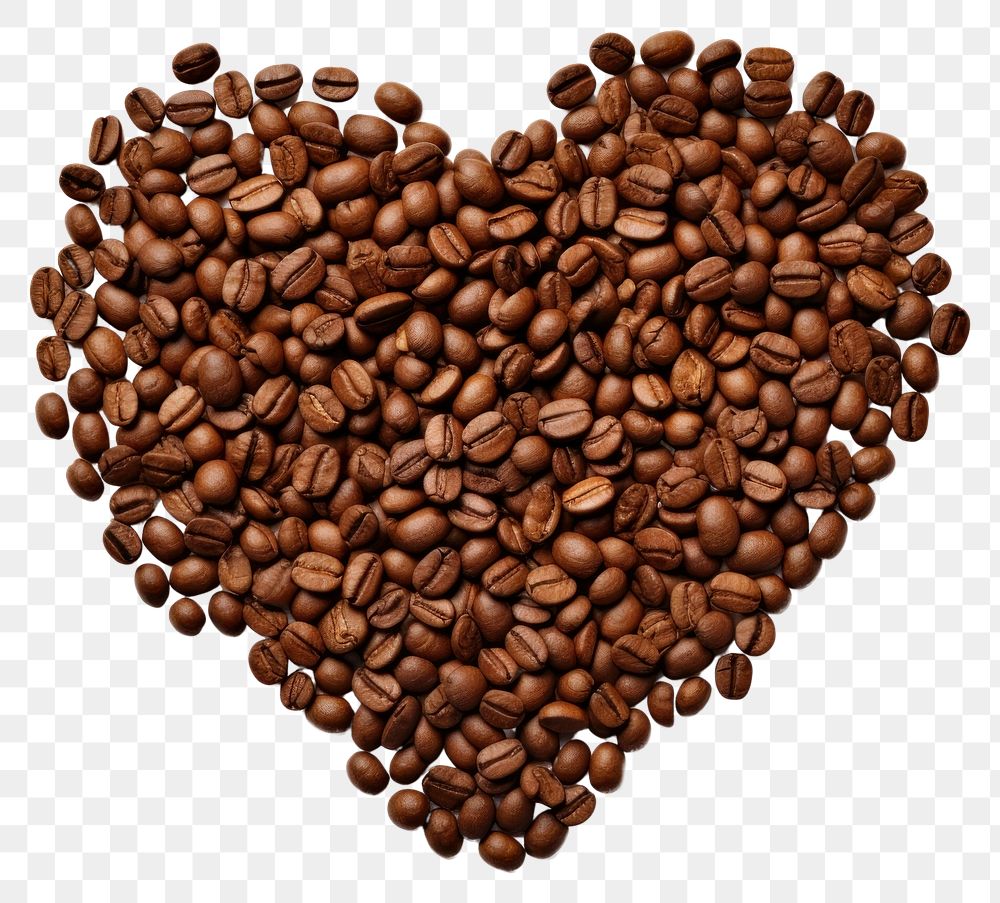 PNG  Coffee beans in heart shape backgrounds white background freshness.