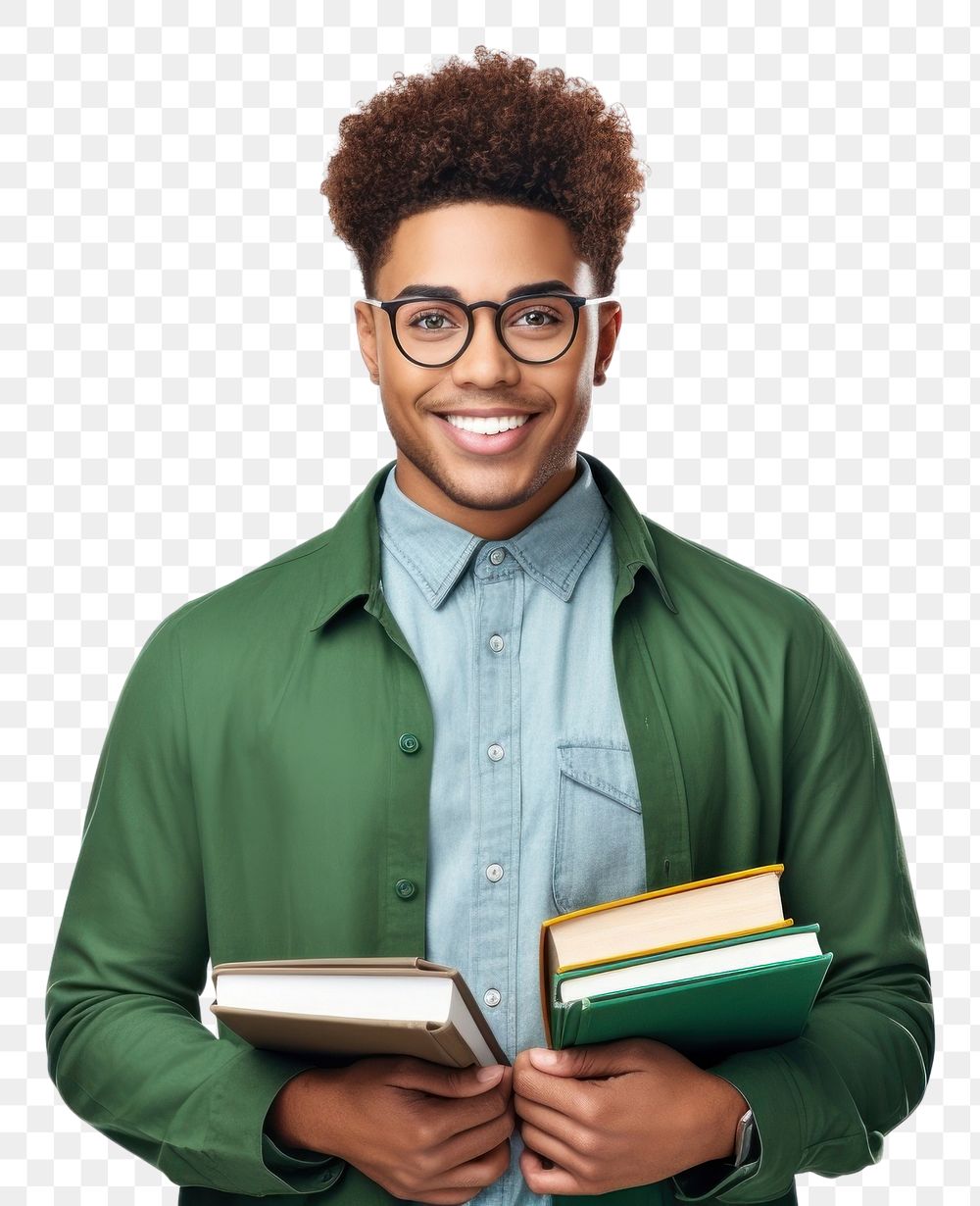 PNG College student holding books portrait glasses reading. 