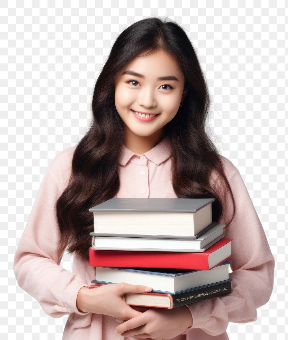 PNG College student holding books publication reading smile. AI generated Image by rawpixel.