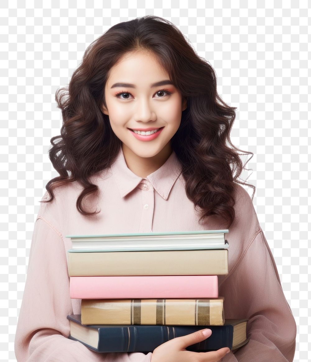 PNG College student holding books portrait smile adult. AI generated Image by rawpixel.