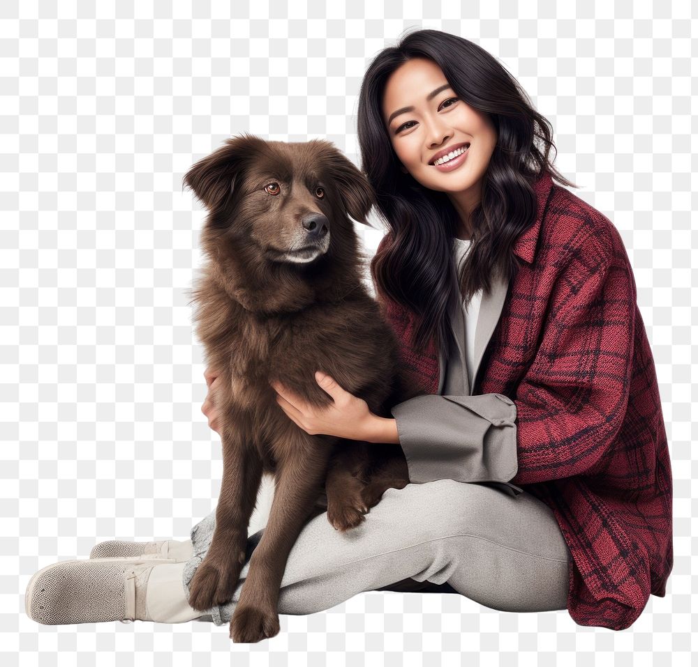 PNG Woman sitting with dog portrait mammal animal. AI generated Image by rawpixel.