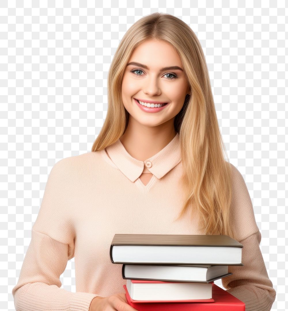 PNG College student holding books portrait blonde adult