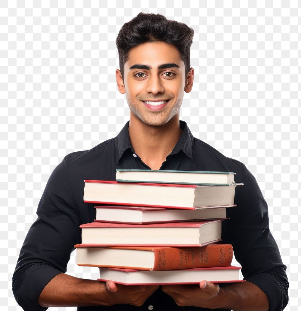 PNG College student holding stack of books portrait reading adult