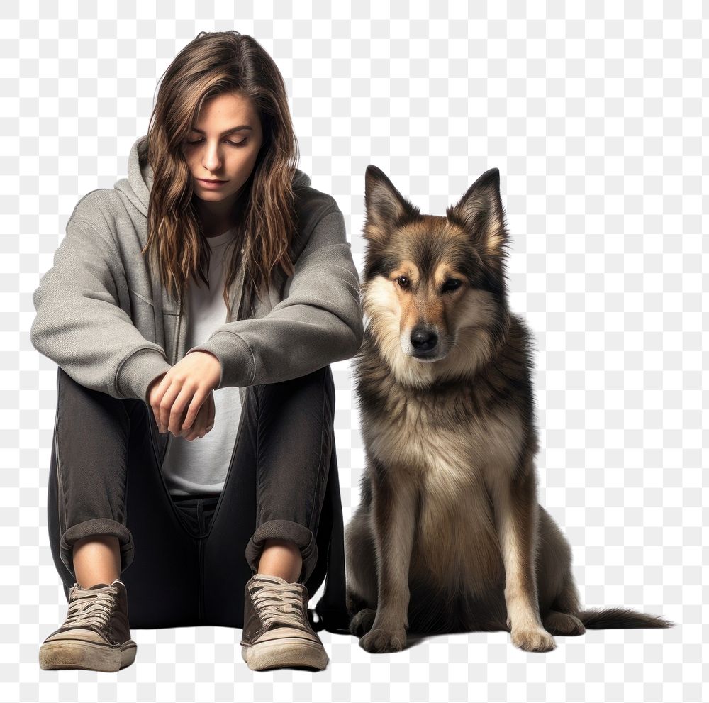 PNG Woman sitting with dog footwear mammal animal. AI generated Image by rawpixel.