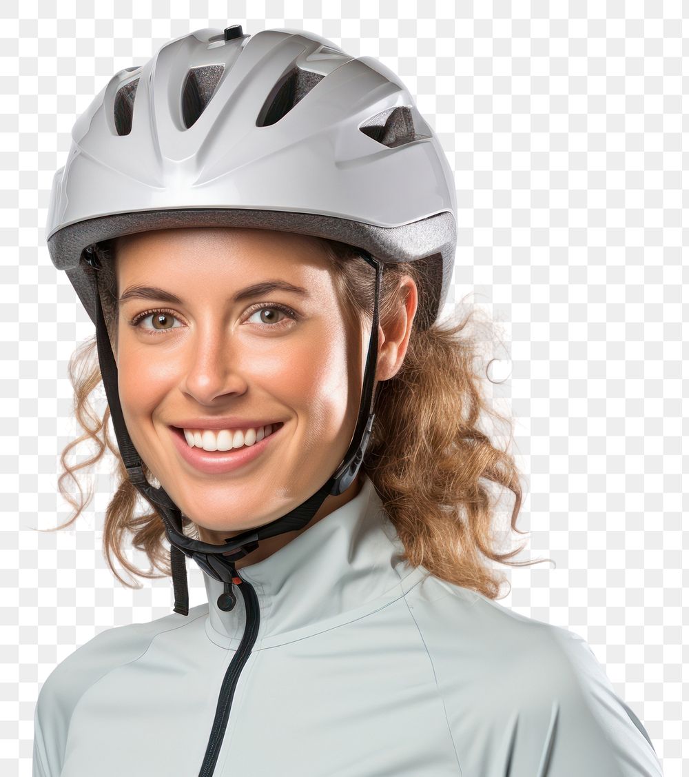 PNG  Woman in bicycle helmet female adult white background.