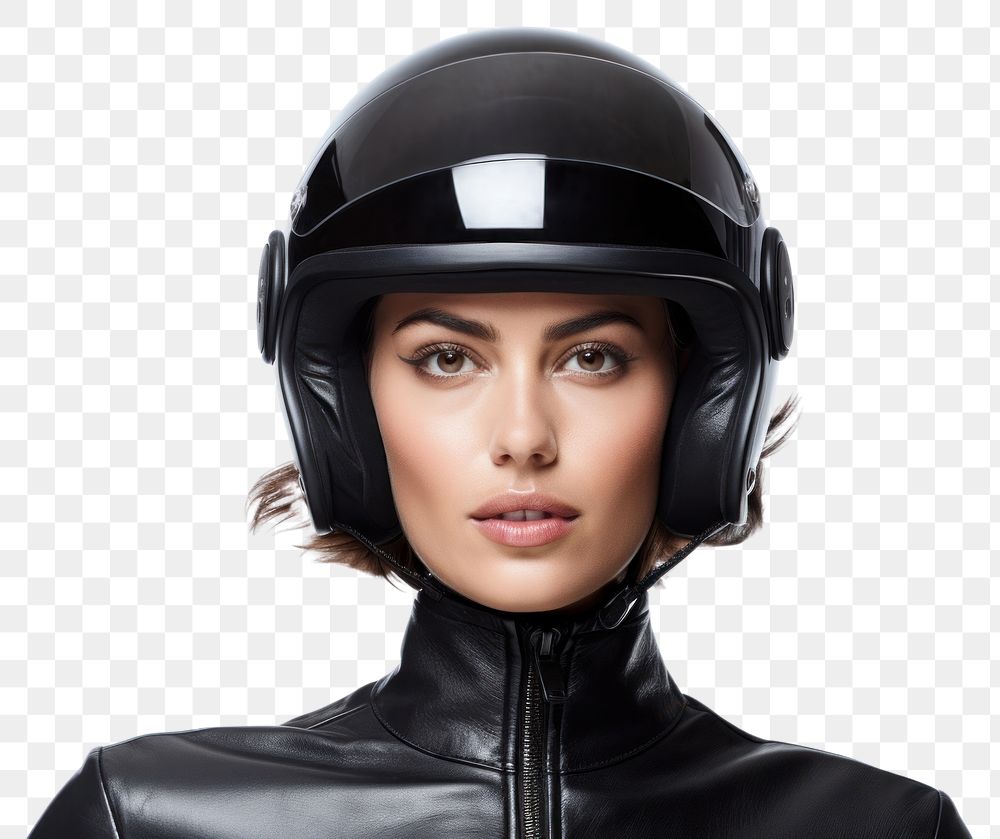 PNG  Woman in bike helmet jacket adult headphones.
