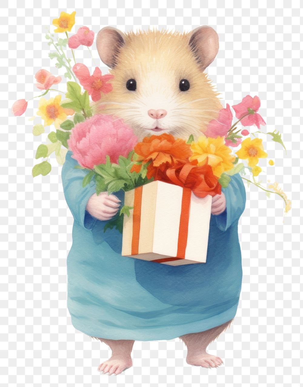 PNG Chubby Hamster with a bouquet of flowers hamster animal rat.