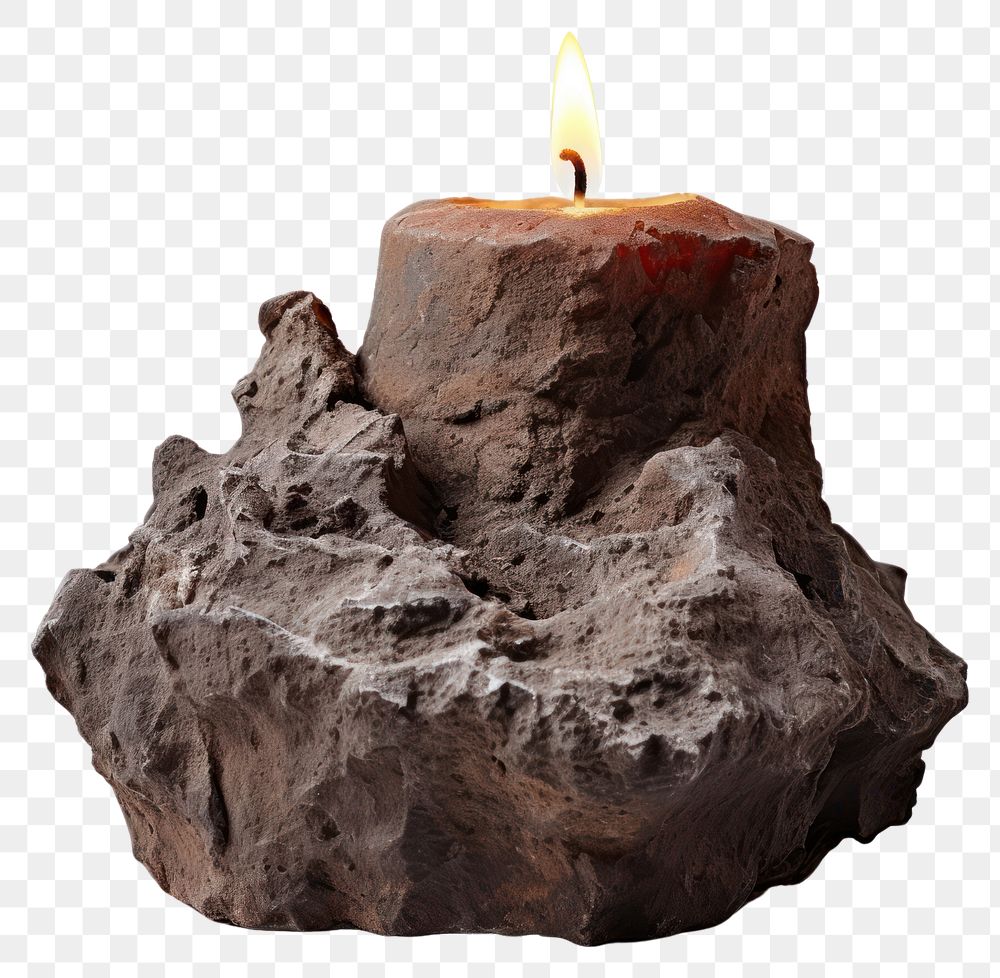 PNG  Rock heavy element Candle shape candle fire white background.