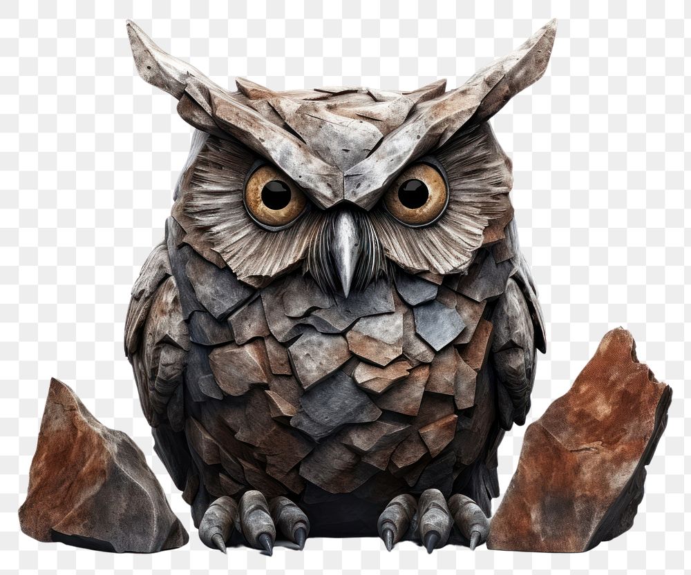 PNG  Rock heavy element Owl shape owl animal bird.