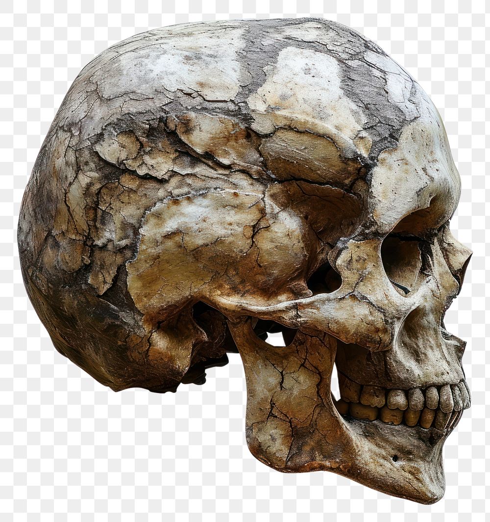 PNG  Rock heavy element Skull shape white background anthropology paleontology.