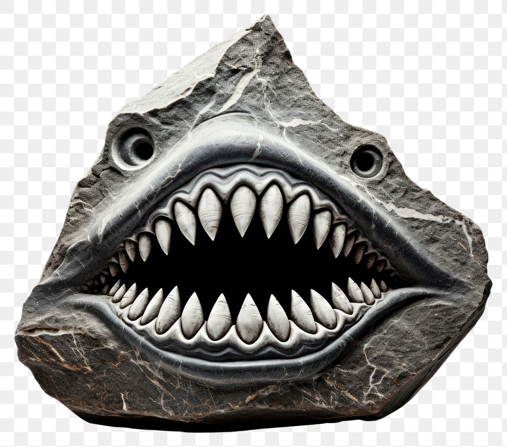 PNG  Rock heavy element Shark shape shark white background paleontology.