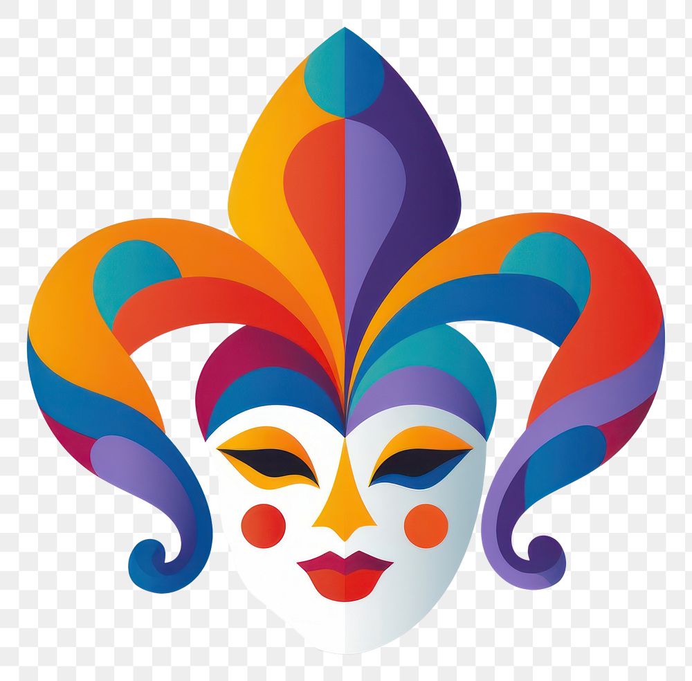 PNG  Mardi gras clown carnival art white background.