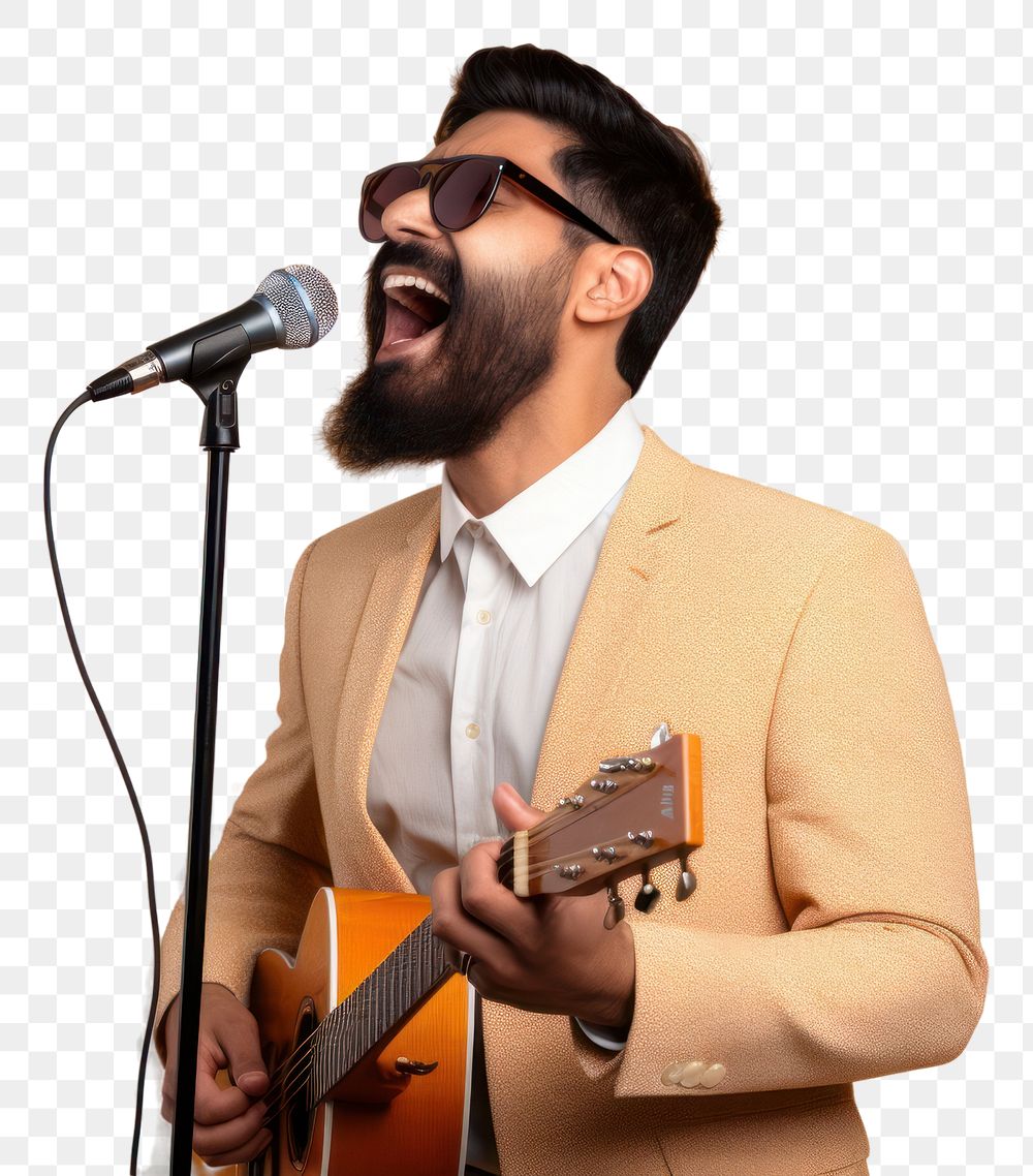PNG Pakistani man microphone musician guitar.