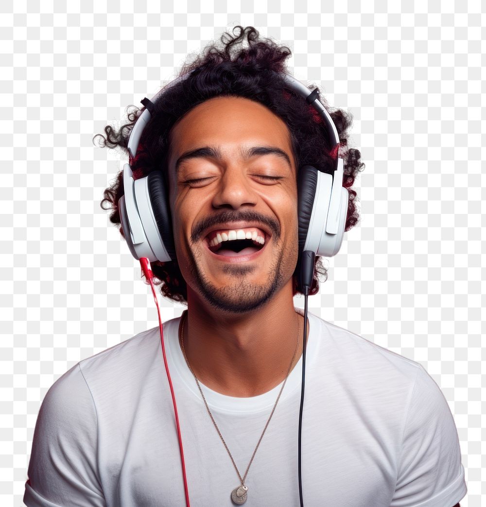 PNG Indian man headphones laughing headset.