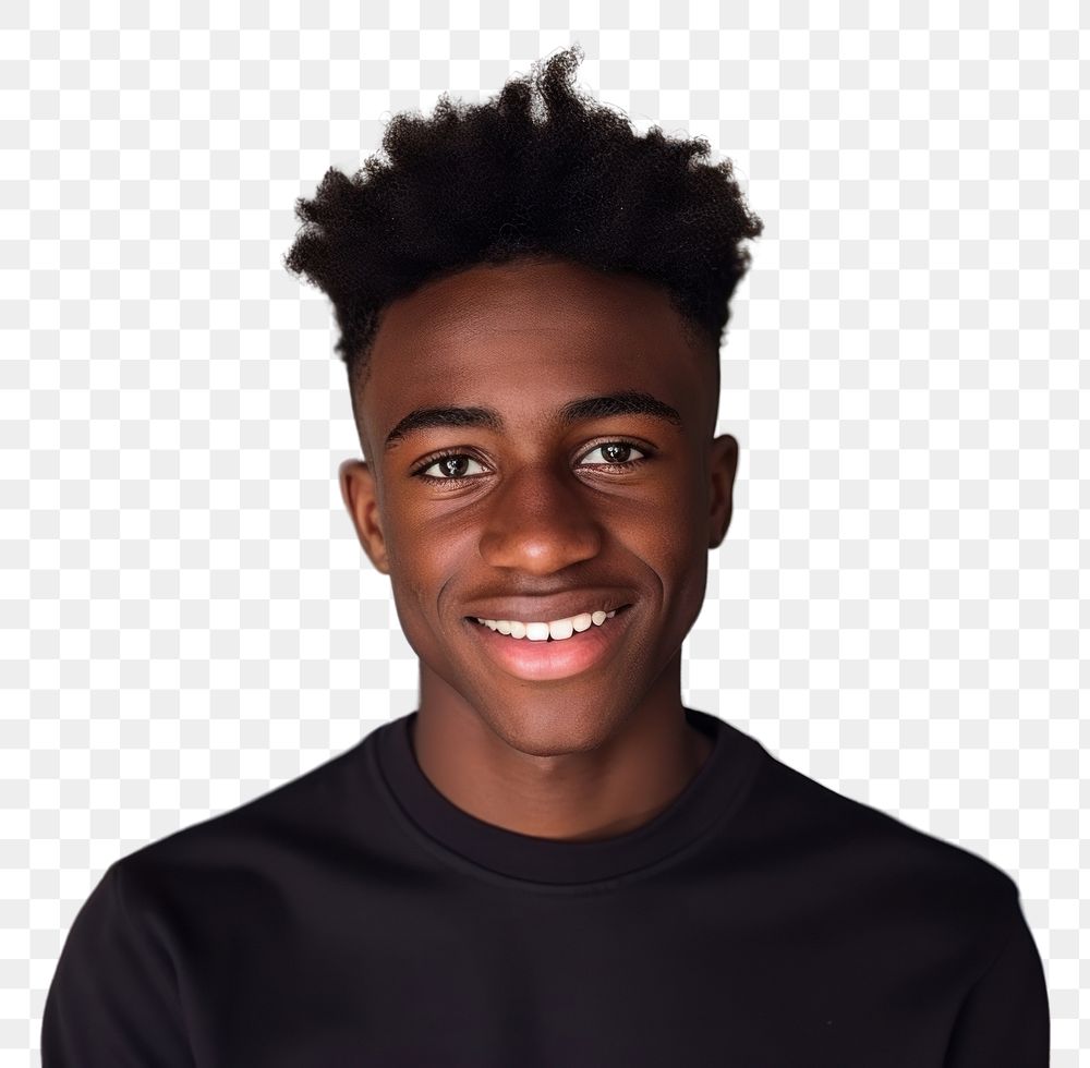 PNG Black man teenager portrait smile photo. AI generated Image by rawpixel.
