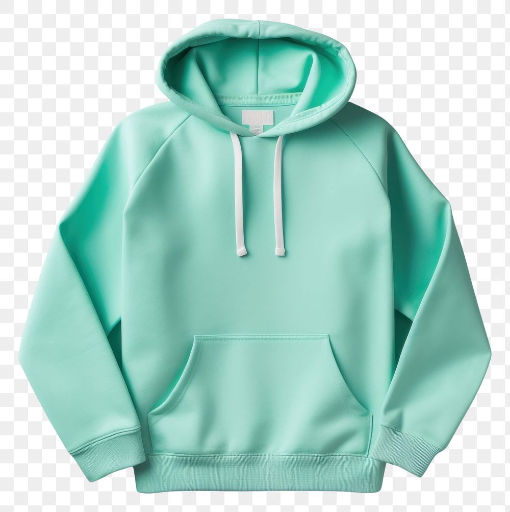 PNG  Hoodie mockup sweatshirt outerwear turquoise.