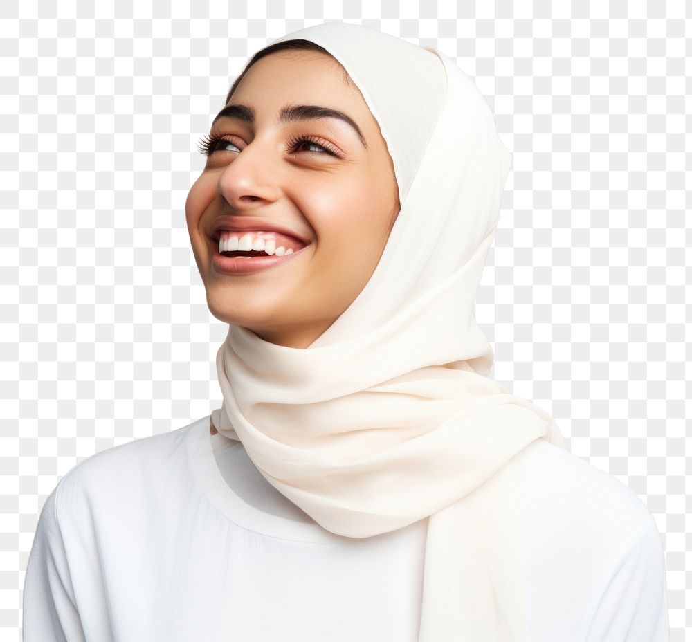 PNG  Happy arab woman laughing scarf smile. AI generated Image by rawpixel.